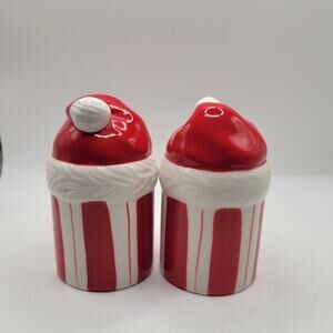 Christmas Salt & Pepper Shakers Dept 56 Red White Stripe & Santa Hat New